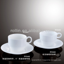 Tasse à café et soucoupe en porcelaine blanche durable et saine
